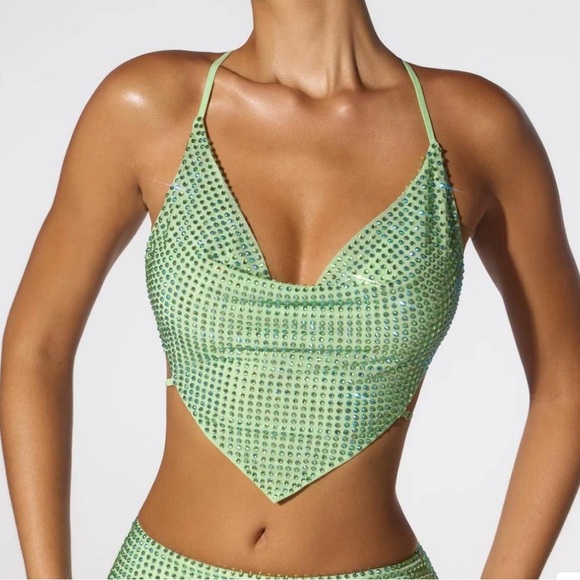 Oh Polly Tops - OH POLLY size 2 (S) Light Green Rhinestone Embellished Top great for going out🪩